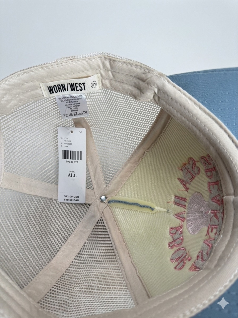 NWT Well/Worn Anthropologie Sea Harbor Speakeasy Mesh-Back Trucker Hat Aqua Blue - Picture 6 of 6